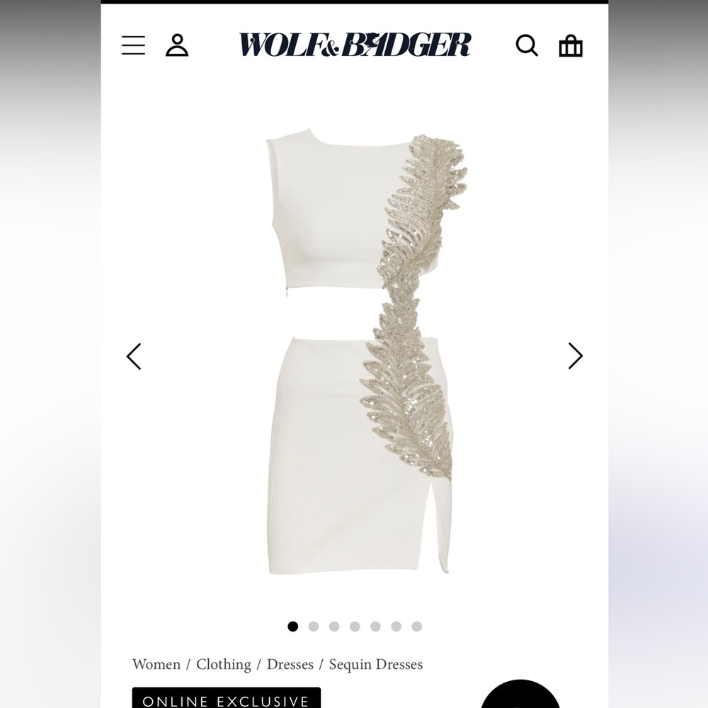 Wolf & Badger Asymmetrical White Dress with Silver Sequin Detail